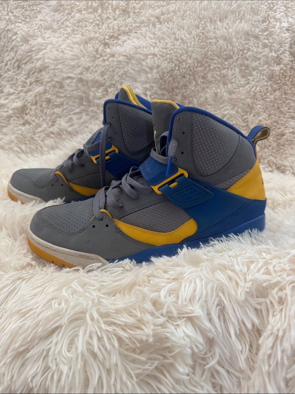 Jordan Flight 45 High Laney High-Top Sneakers in Gray, Blue & Yellow